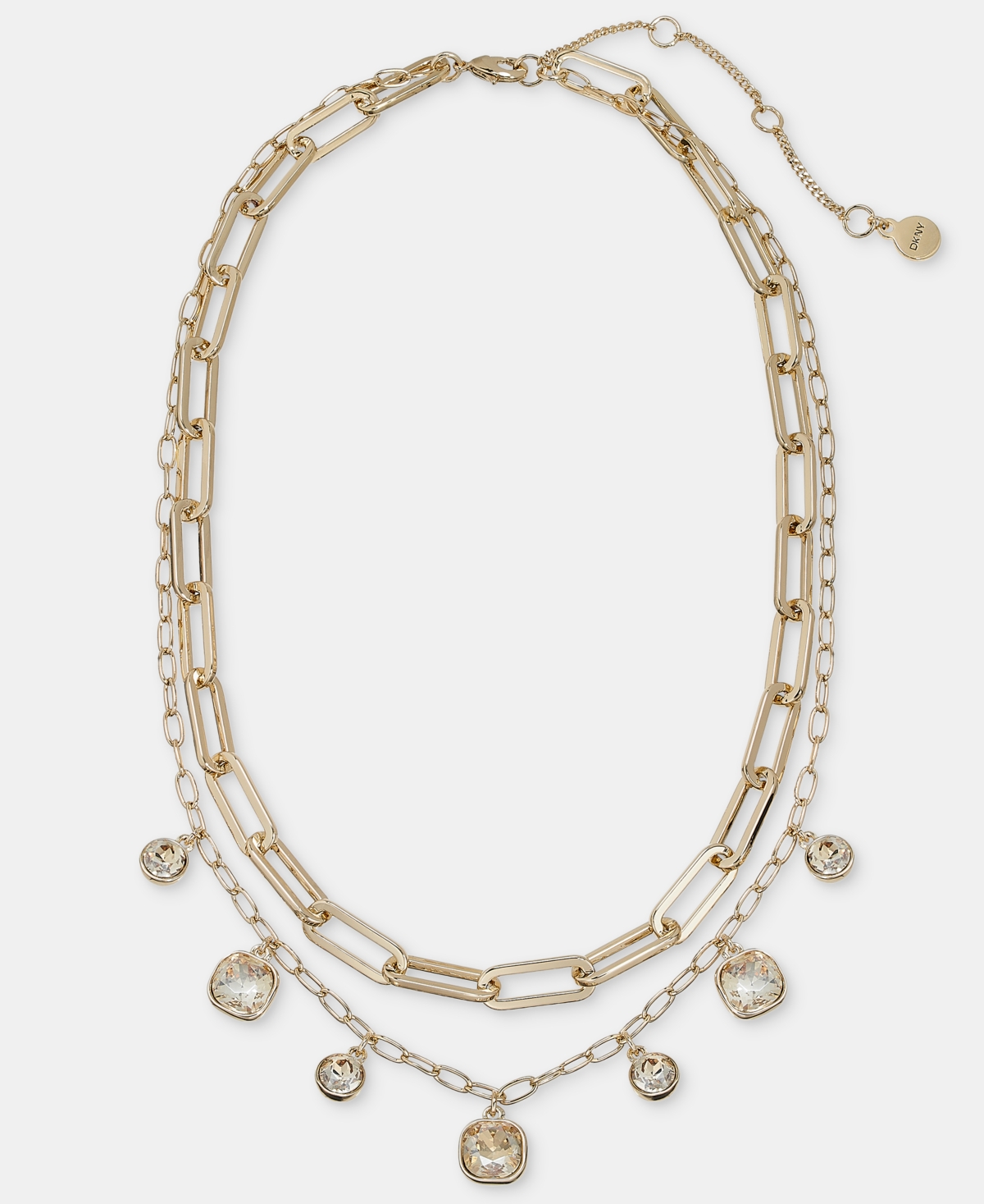 Dkny Glass Crystal Gold-Tone 2 Row Charm Necklace