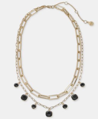 Glass Crystal Gold-Tone 2 Row Charm Necklace