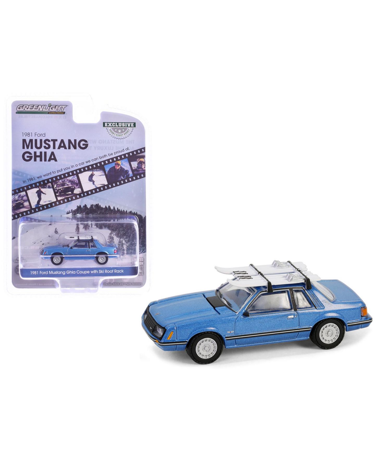 Детская игрушка Greenlight 1/64 Scale 1967 Ford Mustang Ghia Coupe Ski Roof Rack Hobby Exclusive Collectible Toy Vehicle 30510 — фото 5