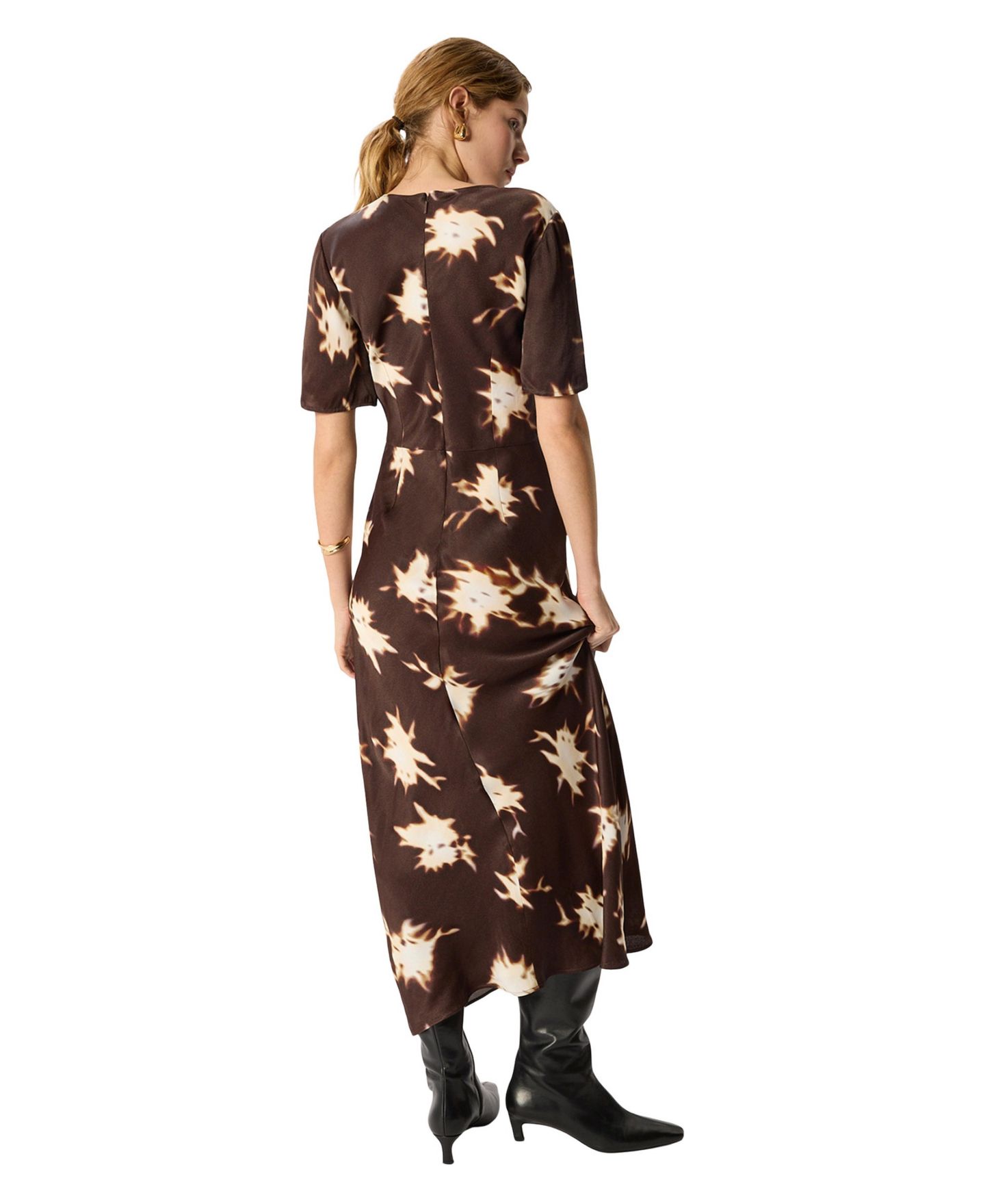 Женское платье Whistles Shadow Floral Satin Short-Sleeve Midi, цвет: Разноцветный — фото 3