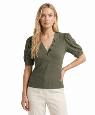Women's V-Neck Puff Sleeve Top