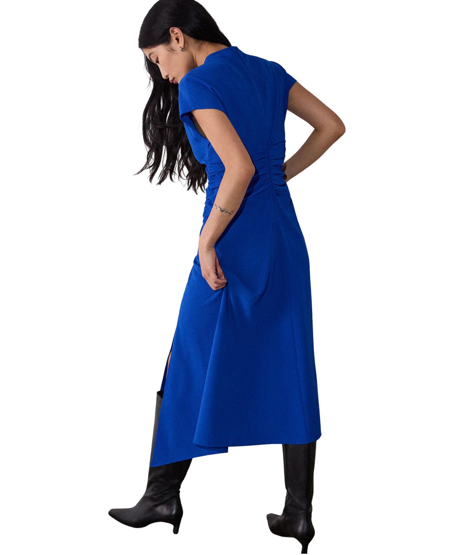 Women's Ruched Asymmetric Short-Sleeve Midi Dress