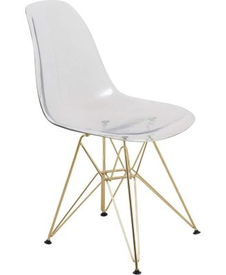 Cresco Dining Chair Molded Acrylic with Gold Metal Eiffel Base and Curved Back Design Lightweight Accent Side Chair Easy Assembly