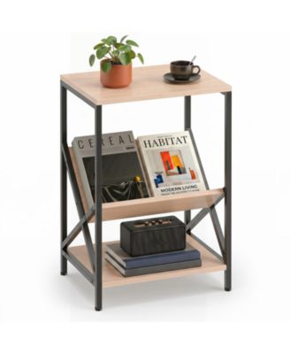 Industrial End Table 3-Tier Side Table with  V-Shaped Magazine Holder