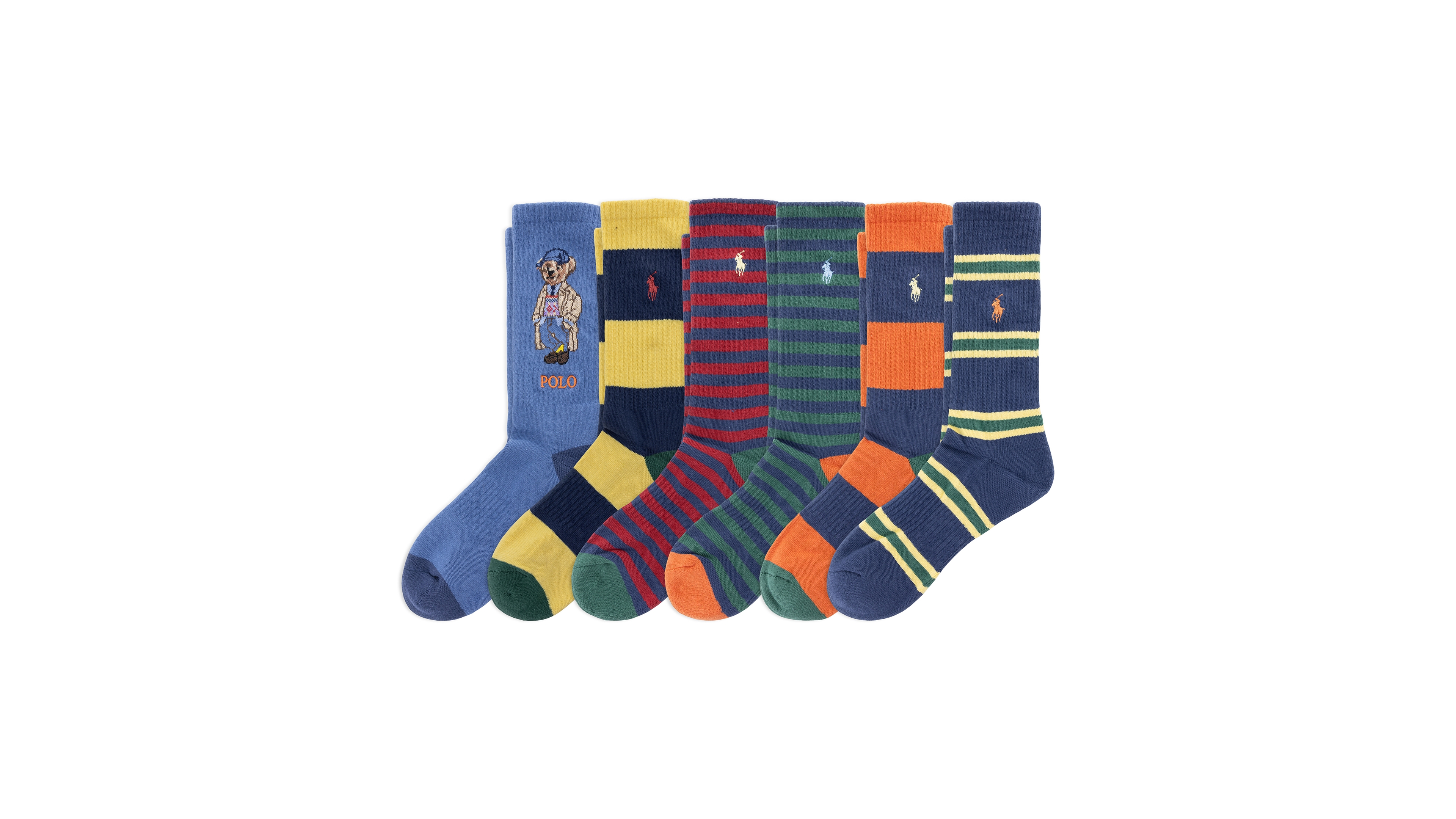 Polo Ralph Lauren Men's Litchfield Bear Ribbed Crew Socks, 6-Pack