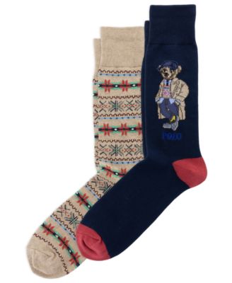 Men's Litchfield Polo Bear Fair Isle Crew Socks, 2-Pack