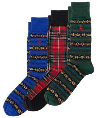 Men's Fair Isle and Plaid Cotton-Blend Crew Socks, 3-Piece Gift Box