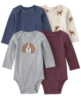 Baby Boys' Dog-Striped Long-Sleeve Bodysuit, 4-Pack