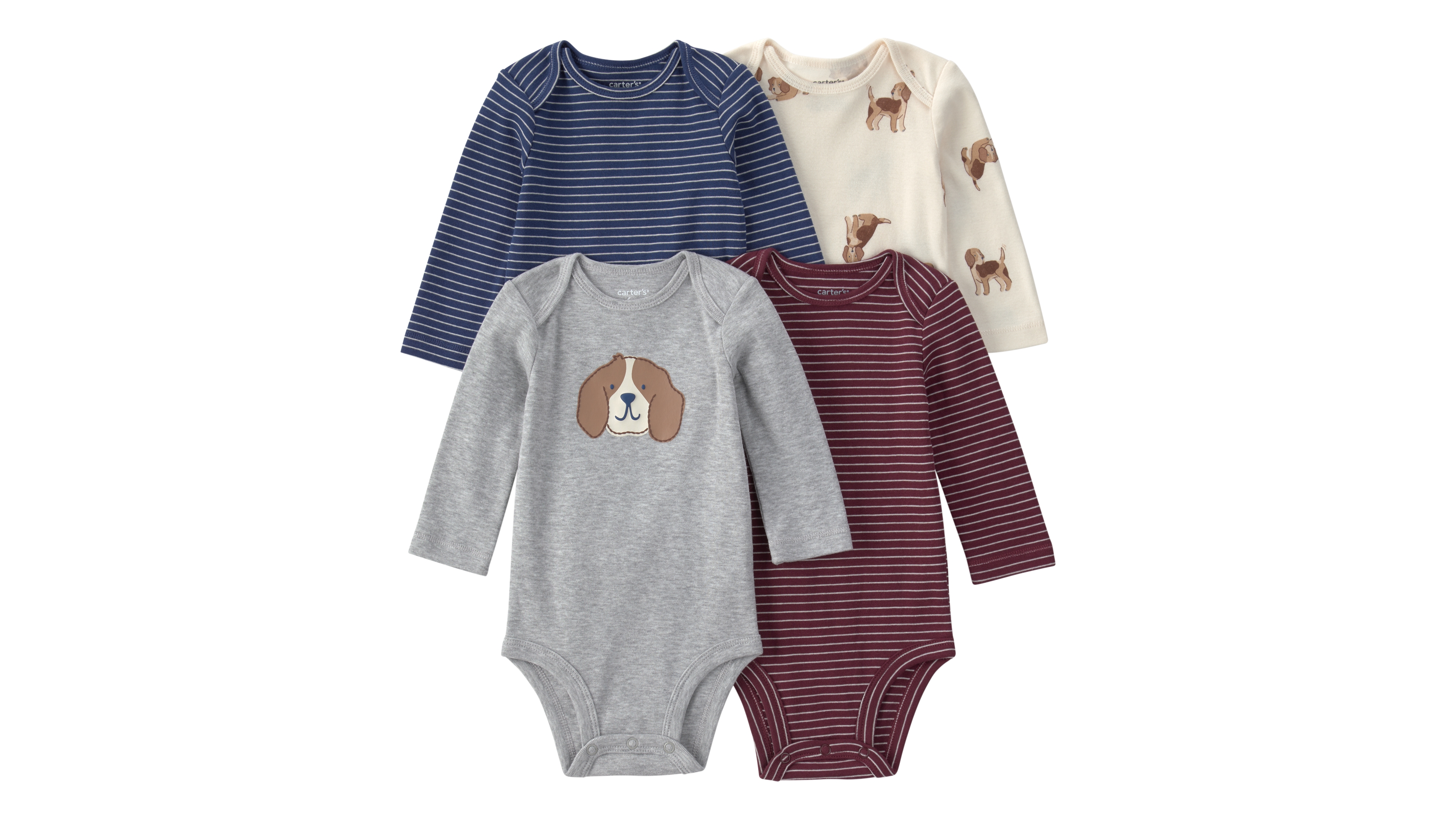 Carter's Baby Boys' Dog-Striped Long-Sleeve Bodysuit, 4-Pack