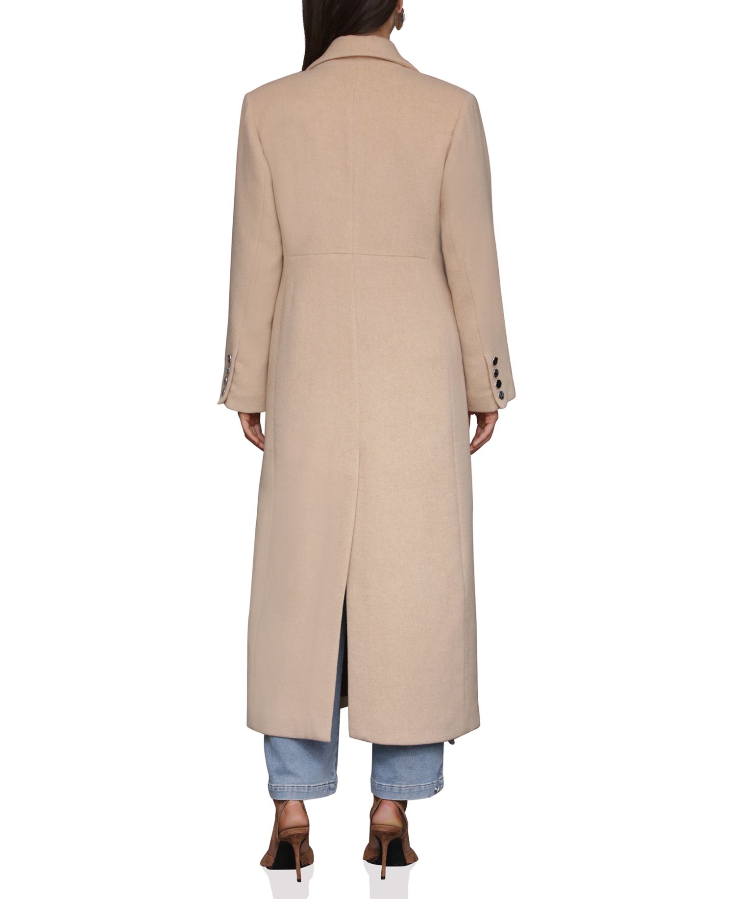 Women's Double-Breasted Long Wool-Blend Structured-Shoulder Coat