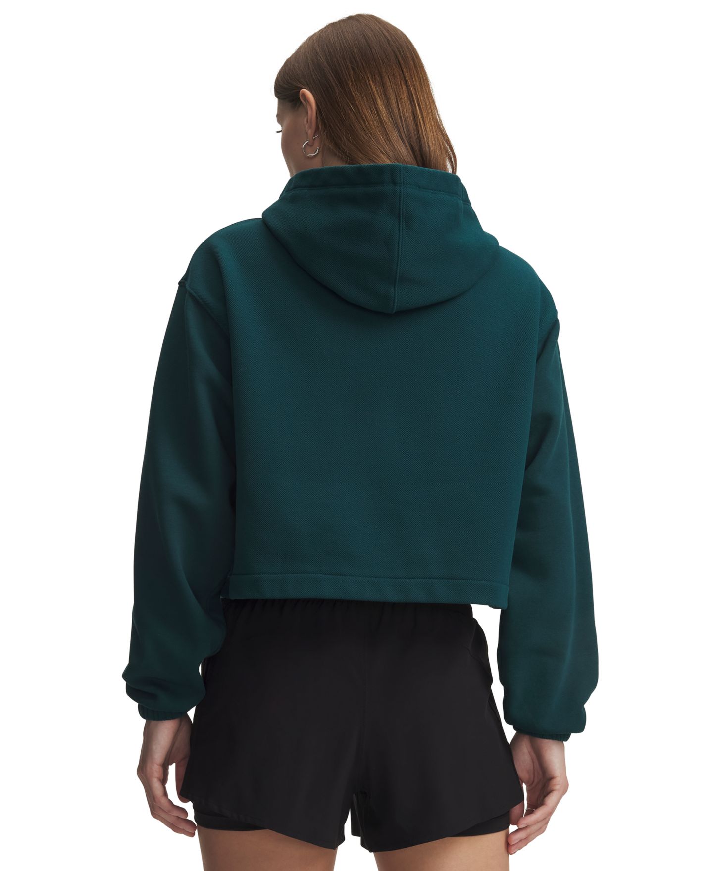 Женское худи Under Armour Rival Fleece Lace-Up Cropped, цвет: Зелёный / Белый — фото 3