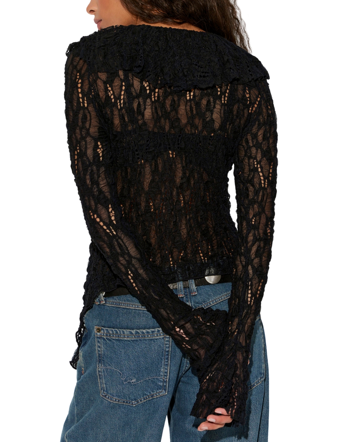 Free People Women's Laney Sheer Ruffled V-Neck Cardigan