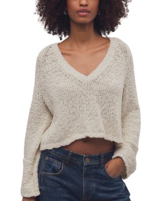 Women's Heartland Cropped Flared-Sleeve V-Neck Pullover Sweater