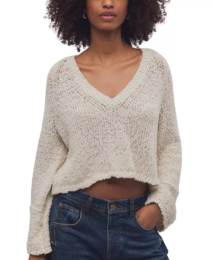Women's Heartland Cropped Flared-Sleeve V-Neck Pullover Sweater
