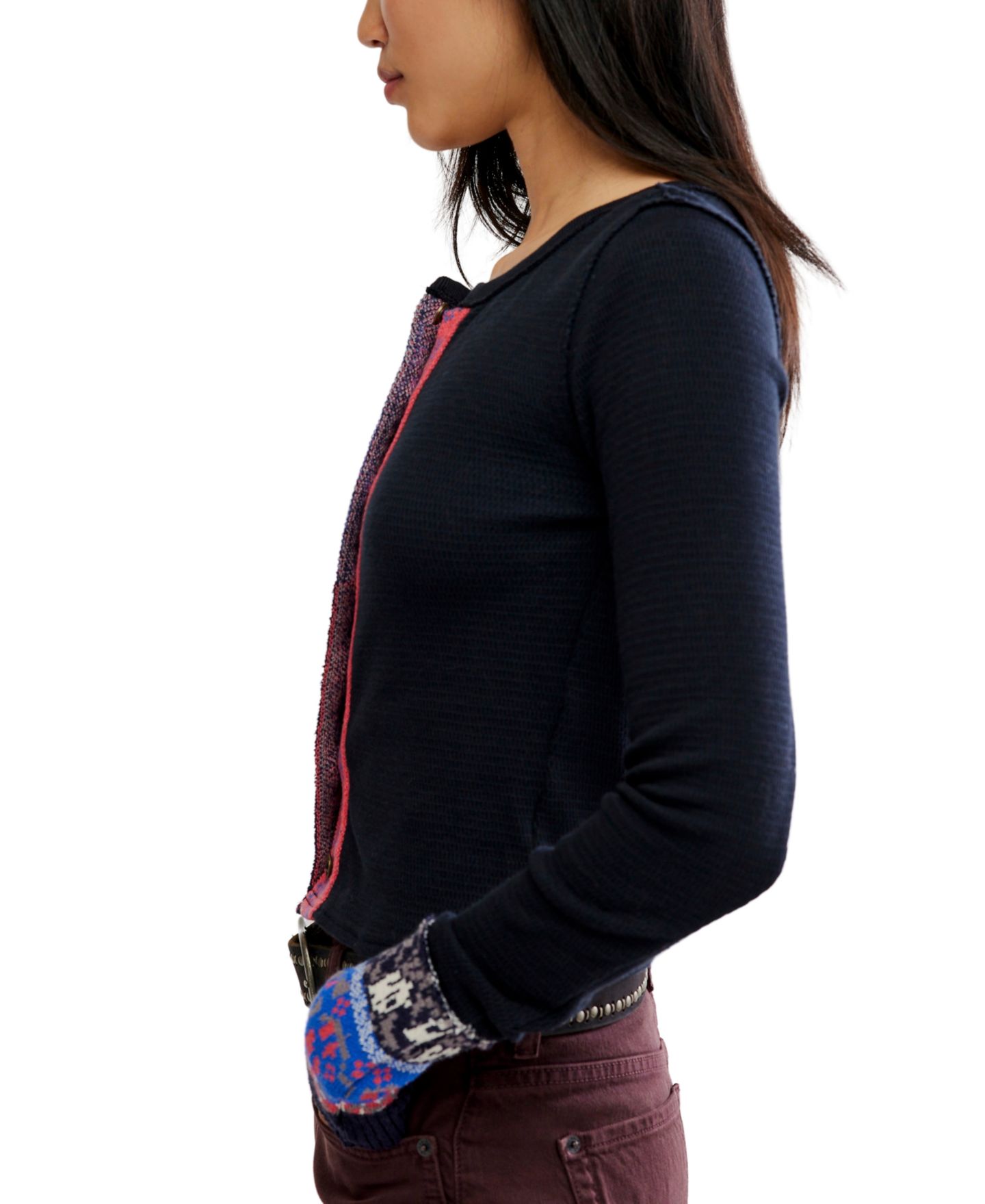 Женский кардиган Free People We The Free Noa Long-Sleeve Scoop-Neck Fitted Cardigan, цвет: Угольный комбинированный — фото 3