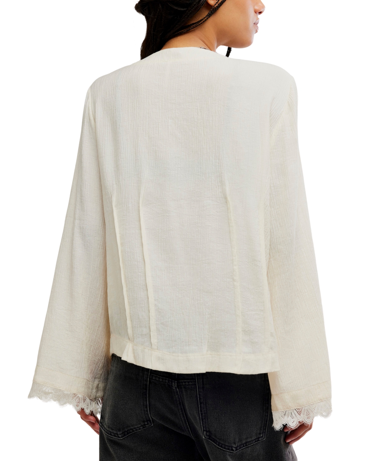 Free People Women's Donni Collared Long-Sleeve Lace-Trim Blouse