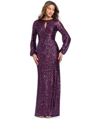 Women's Sequin Long-Sleeve Keyhole Dress