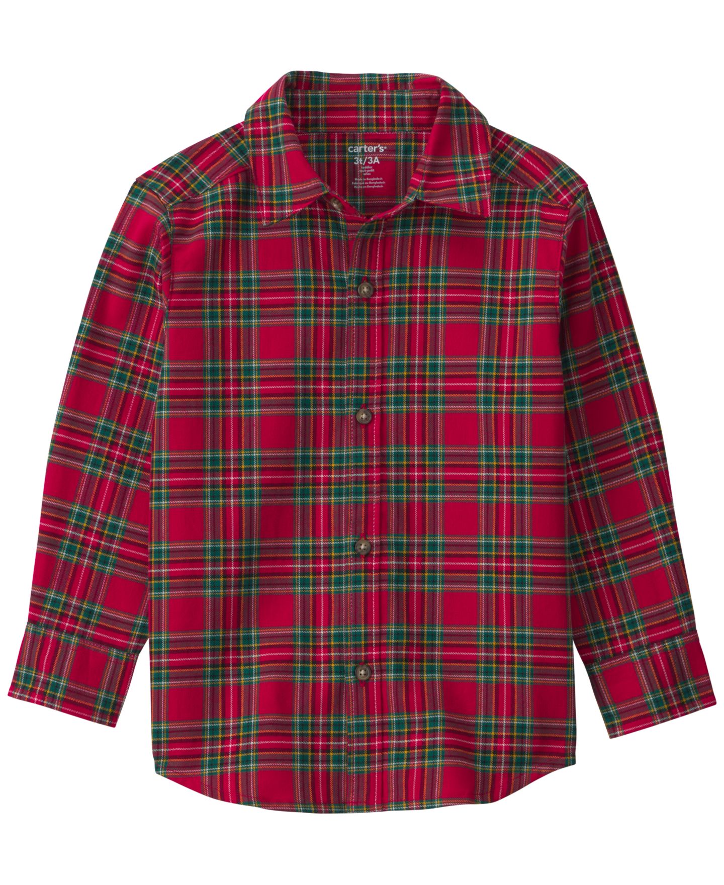 Рубашка Carter's Plaid Button-Down Classic-Fit Shirt для мальчиков-малышей, цвет: Красный / Зелёный — фото 1