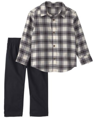 Toddler Boys' 2T-5T Plaid-Twill Button-Front Top and Pant Set