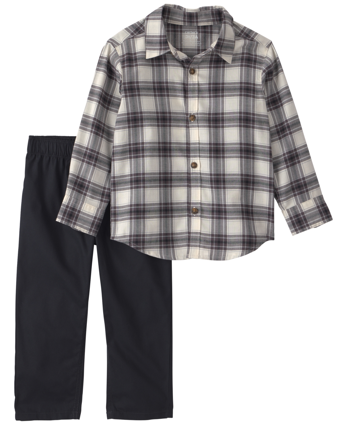 Carter's Toddler Boys' 2T-5T Plaid-Twill Button-Front Top and Pant Set