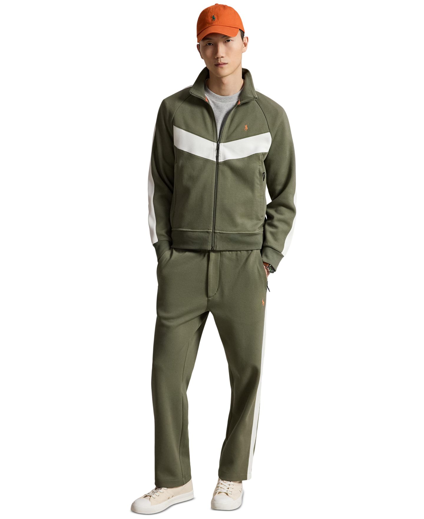 Мужские брюки Polo Ralph Lauren Double-Knit Striped Track Pants, цвет: Оливковый — фото 2