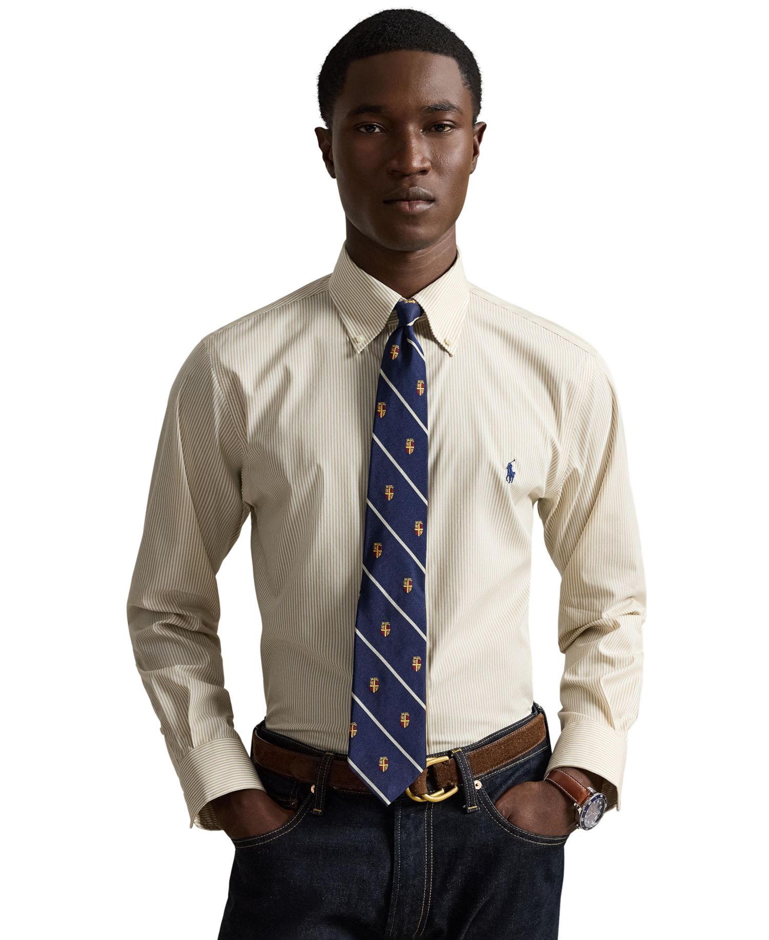 Men's Custom Fit Plaid Oxford Long-Sleeve Shirt