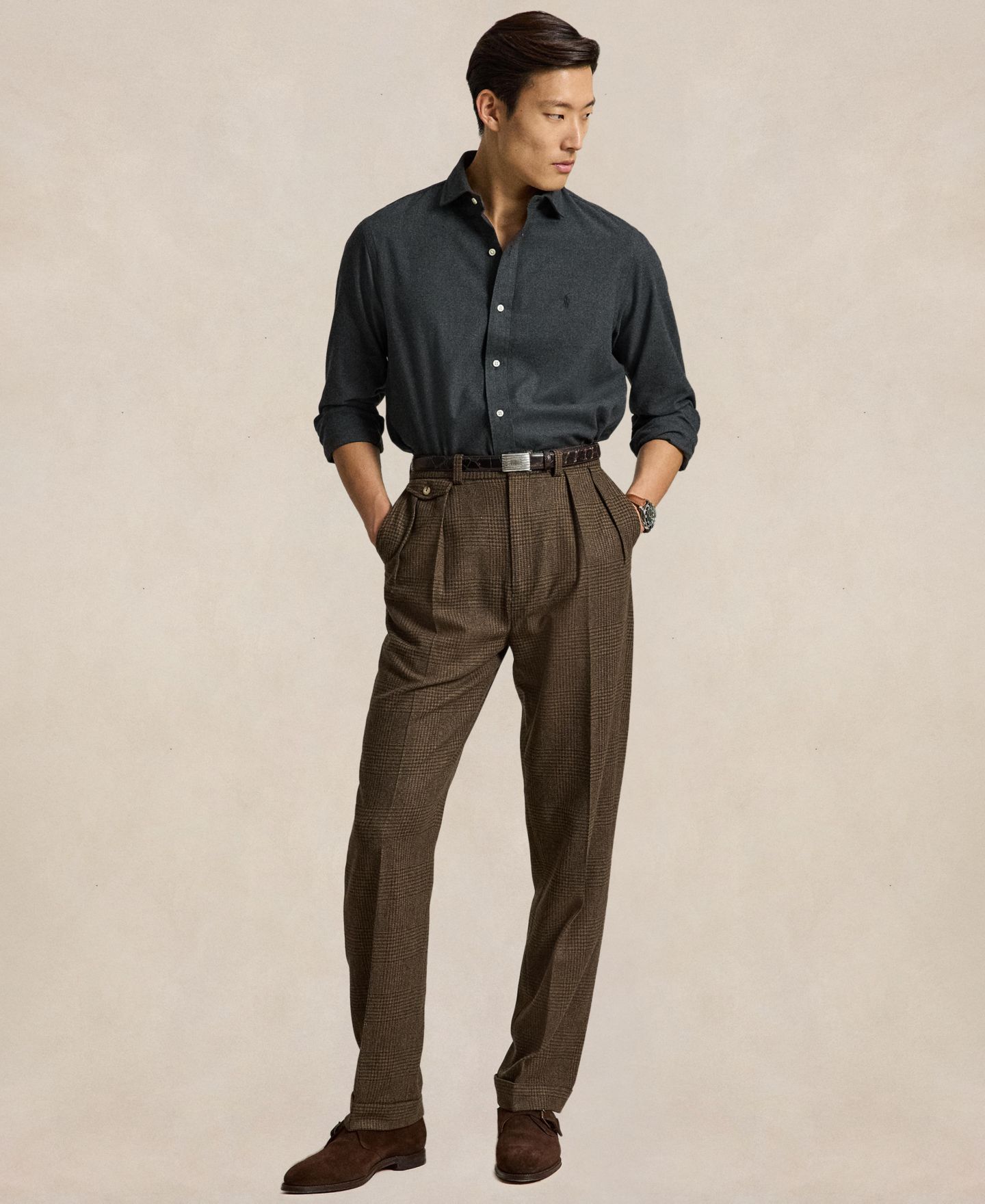 Мужская рубашка Polo Ralph Lauren Classic Fit Performance Twill, цвет: Меланжевый — фото 2