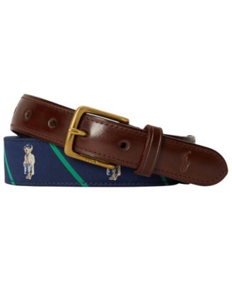 Men's Polo Bear Leather Trim Stripe Belt