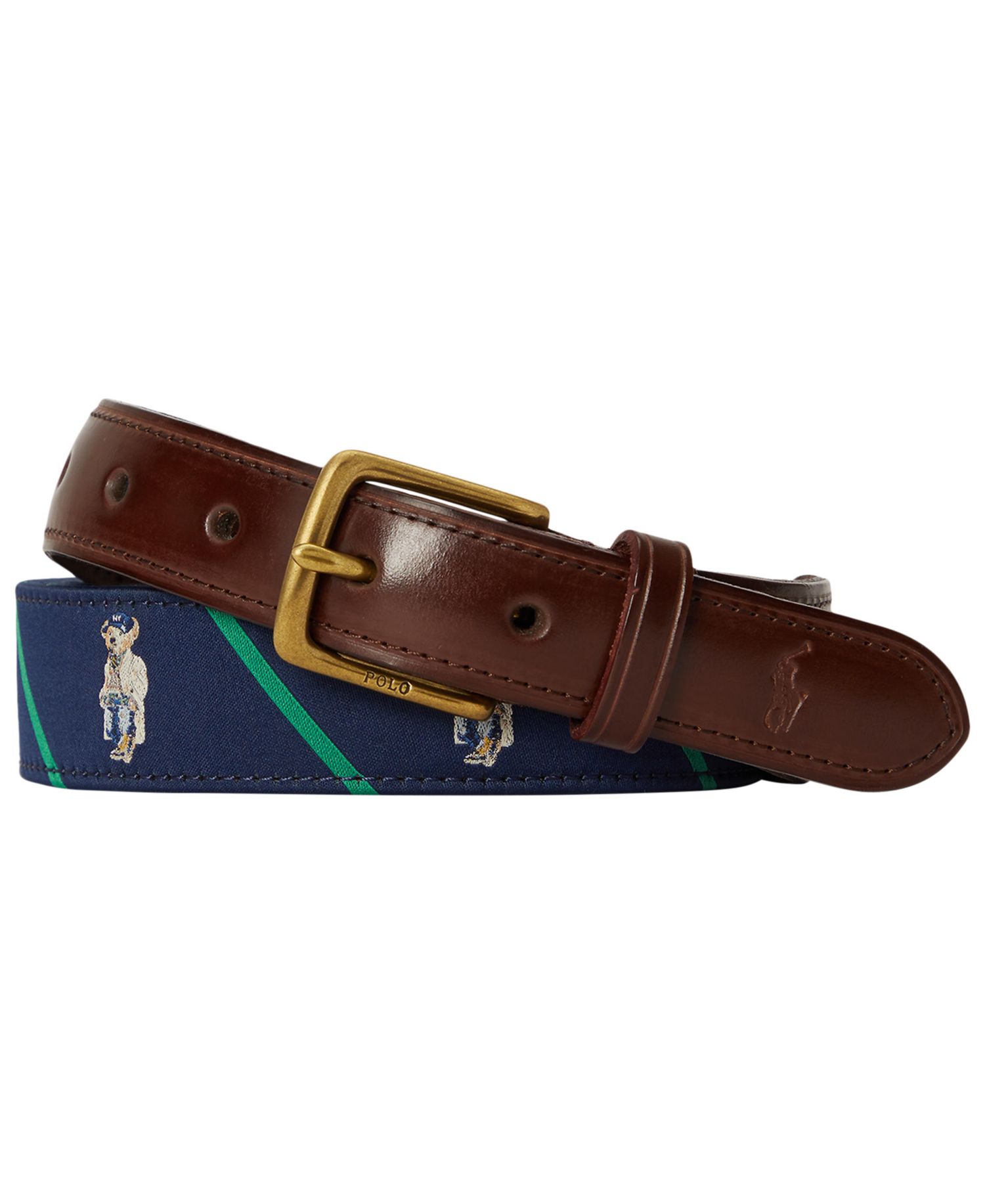 Men's Polo Bear Leather Trim Stripe Belt