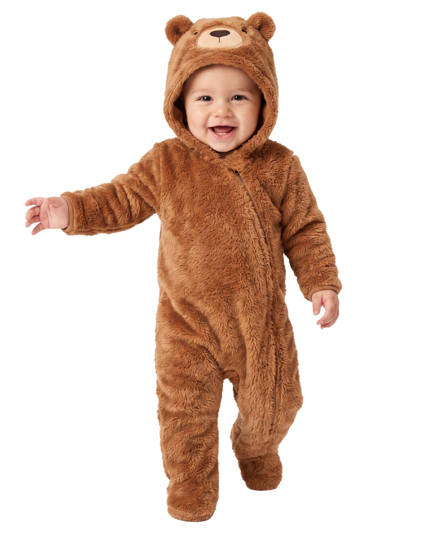 Baby Essentials Baby Boys' Hooded Sherpa Zipper-Closure Footie, цвет: Коричневый — фото 1