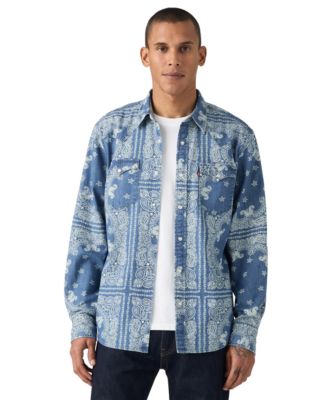 Men's Parate Western Camp-Collar Long-Sleeve Cotton Button-Down Shirt