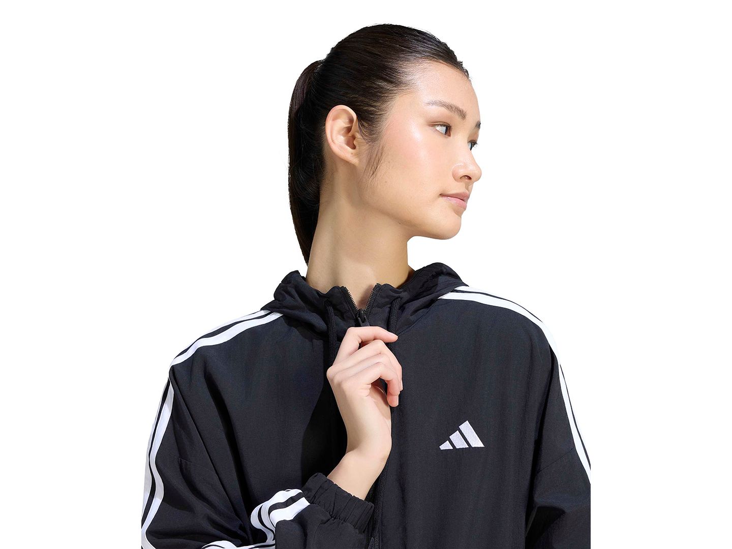 Женская куртка adidas Essentials 3-Stripes Hooded Loose-Fit Windbreaker, цвет: Чёрный / Белый — фото 5