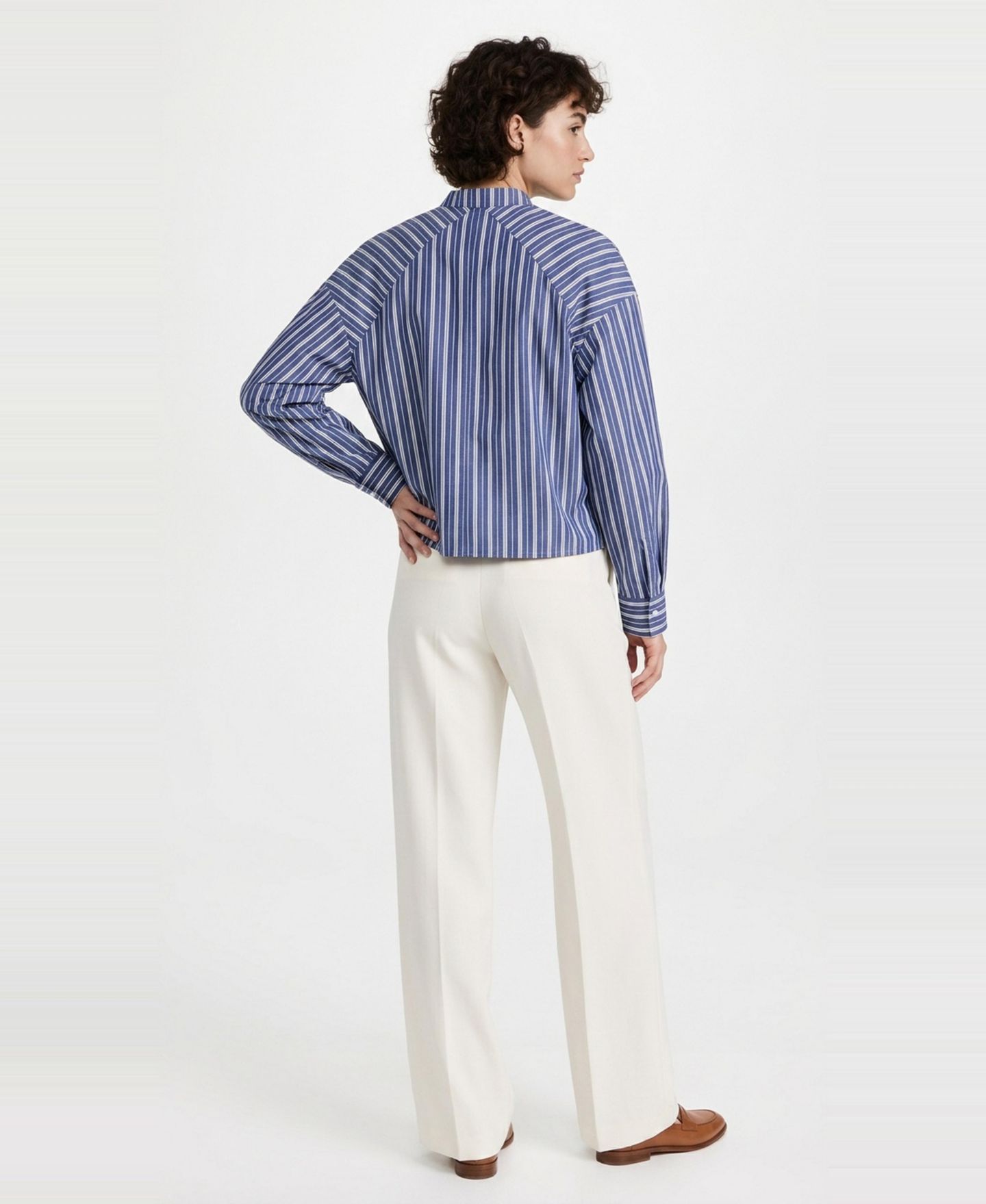 Женская рубашка Jason Wu Raglan Long-Sleeve Band Collar Striped, цвет: Синий / Белый полосатый — фото 3