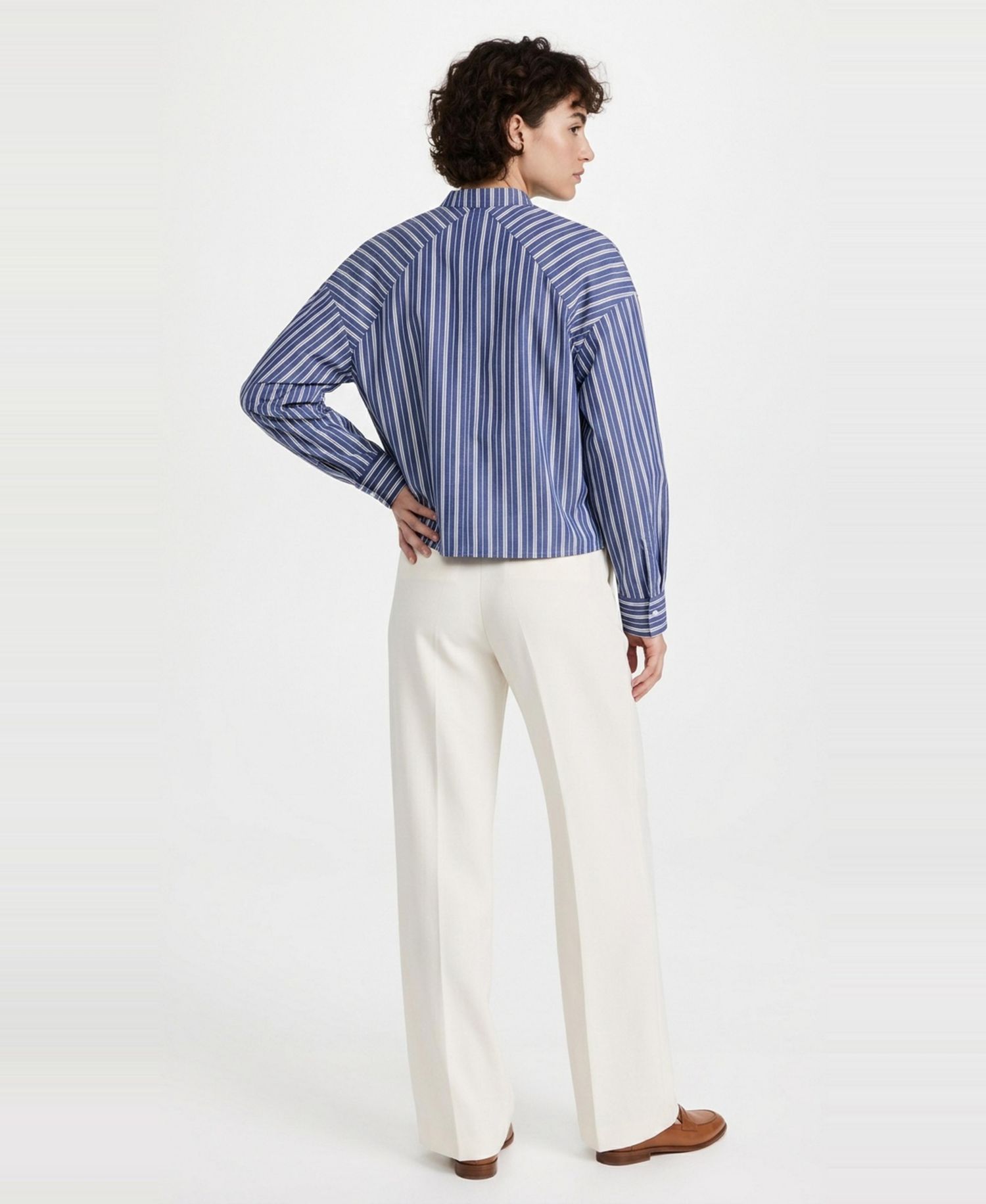 Women's Raglan Long-Sleeve Band Collar Striped Shirt