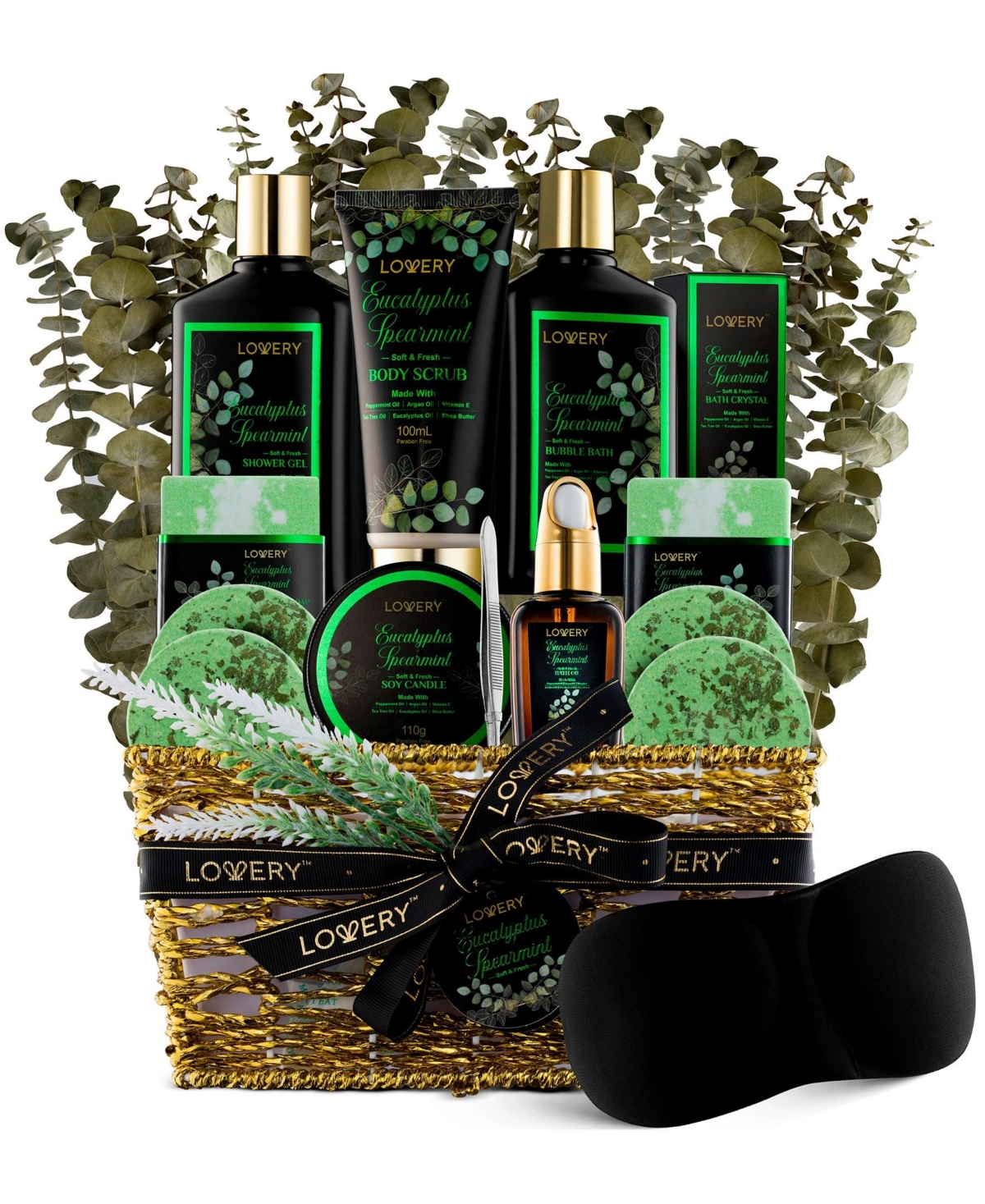 Lovery Eucalyptus Spearmint Home Spa Body Care Gift Set, 17 Piece Natural Bath Gift Basket