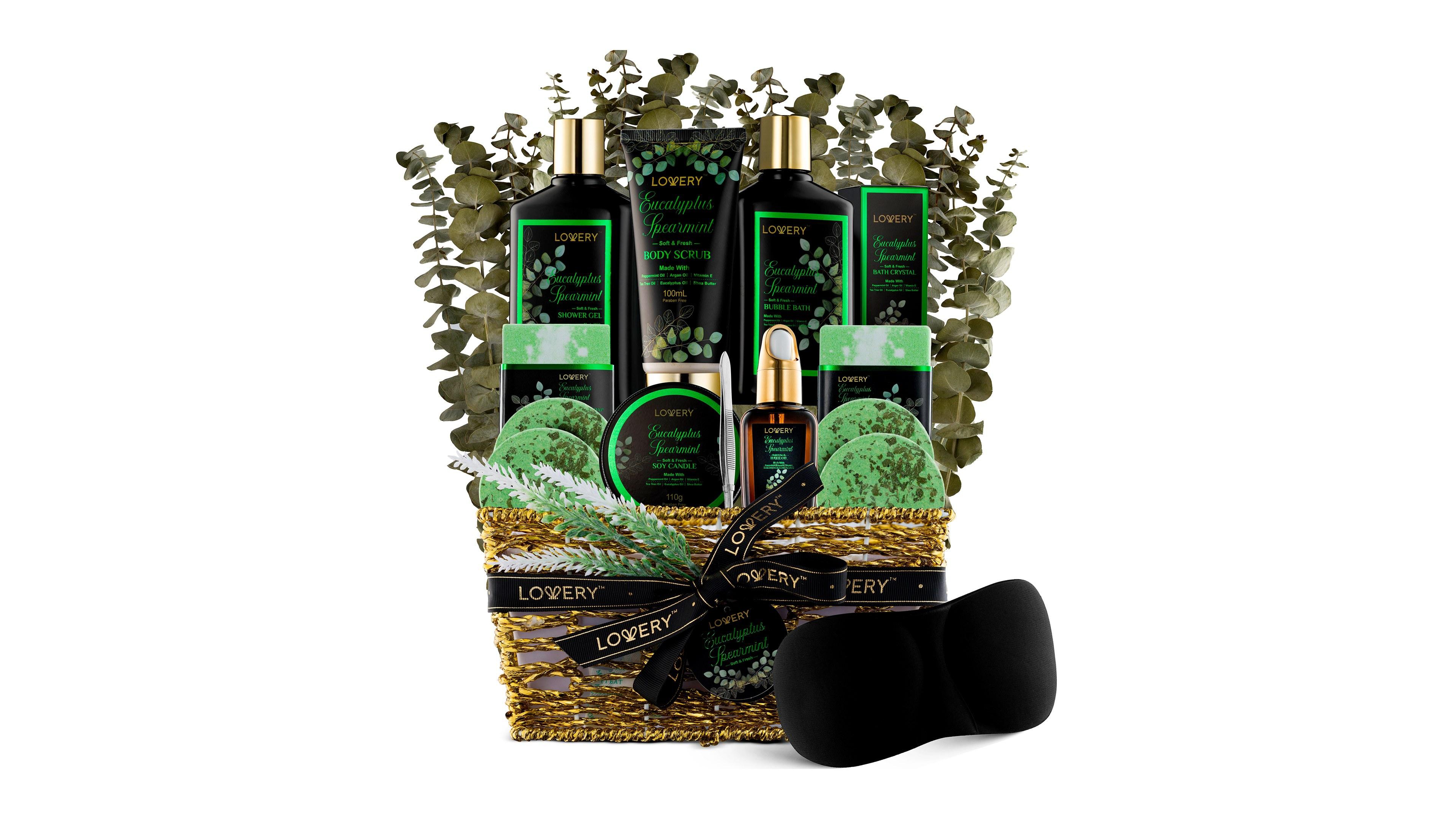 Lovery Eucalyptus Spearmint Home Spa Body Care Gift Set, 17 Piece Natural Bath Gift Basket