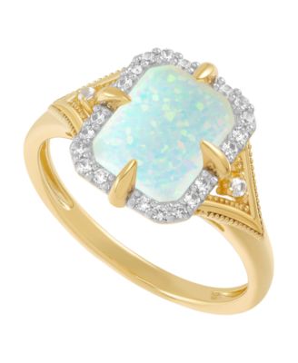 Lab-Grown Opal (9/10 ct. t.w.) & Lab-Grown White Sapphire (1/5 ct. t.w.) Ring in 14k Yellow Gold-Plated Sterling Silver