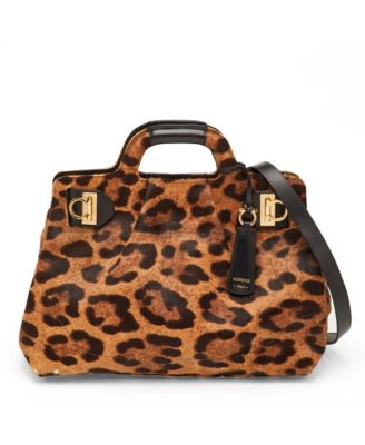 Women's Leopard Print Calf Hair and Leather Satchel