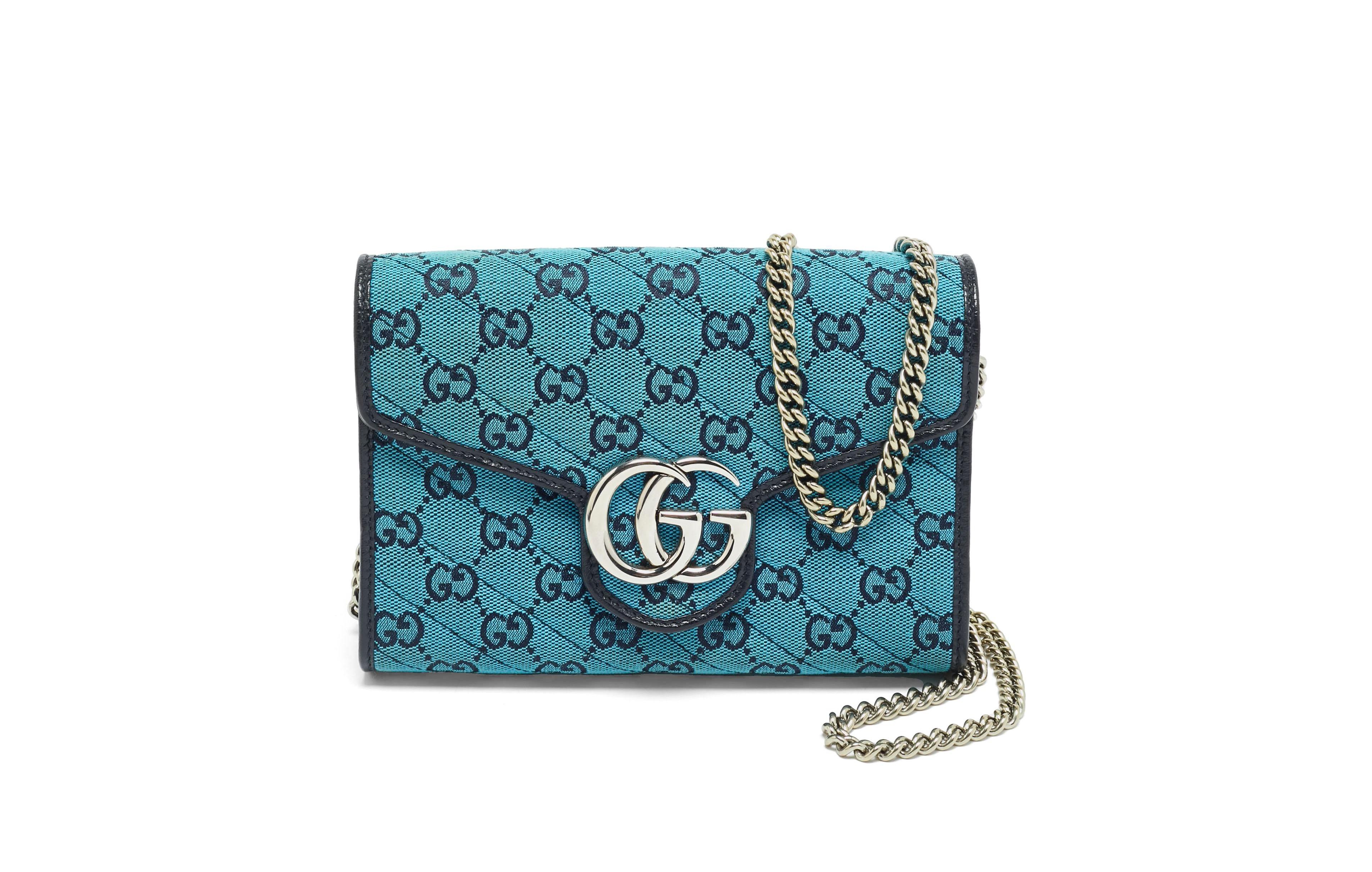 Pre-Owned Gucci Women's Gg Marmont Diagonal Quilt Canvas Wallet on Chain