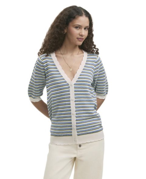 Женский кардиган Finery London Willa Striped Short-Sleeve V-Neck, цвет: Синий полосатый