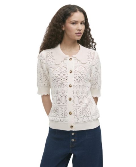 Женский кардиган Finery London Marlowe Short-Sleeve Crochet, цвет: Кремовый