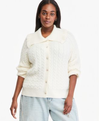 Plus Size Cable-Knit Long-Sleeve Cardigan