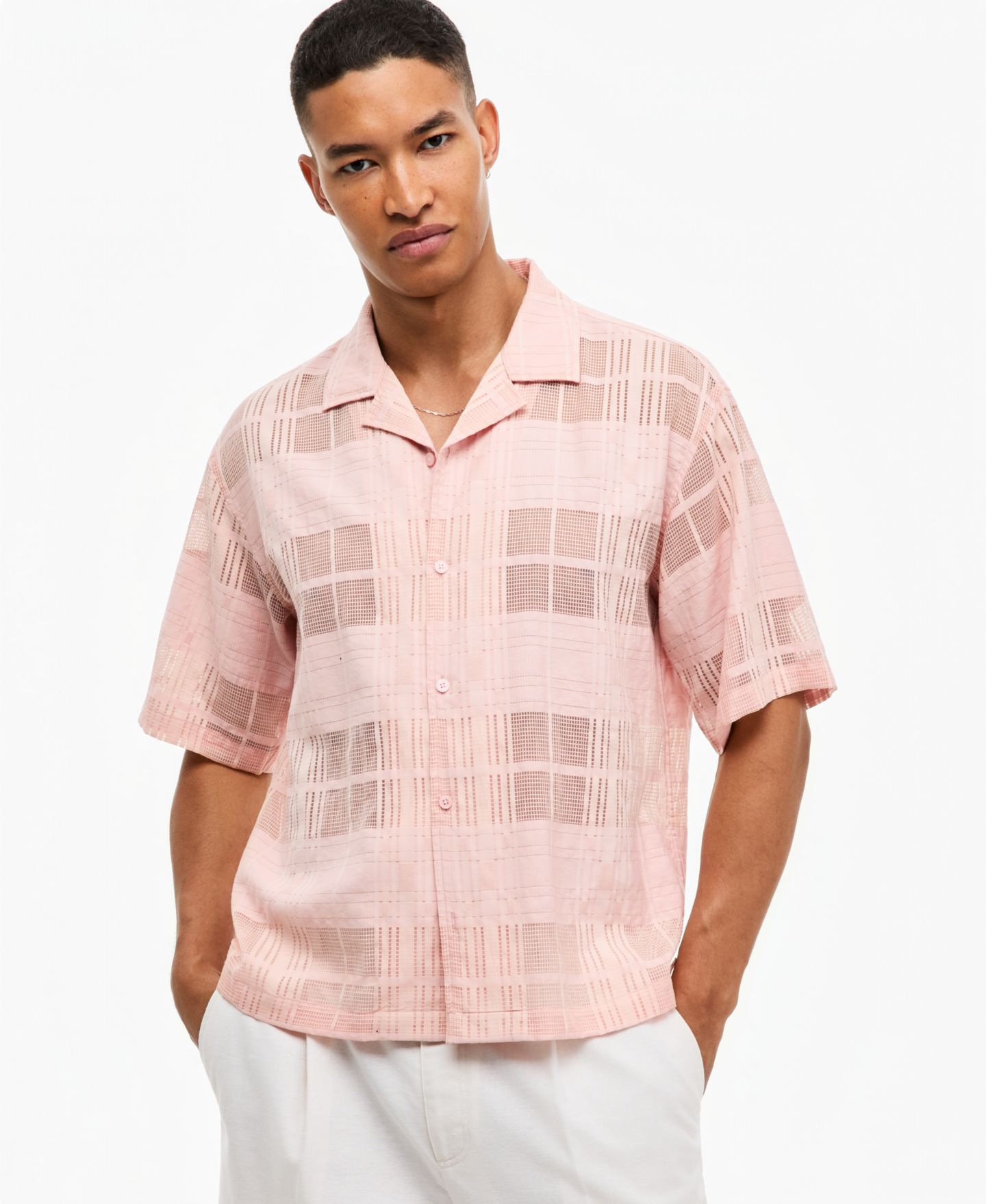 Мужская рубашка Mode of One Camp Collar Short-Sleeve Plaid, цвет: Shy Bouquet — фото 1