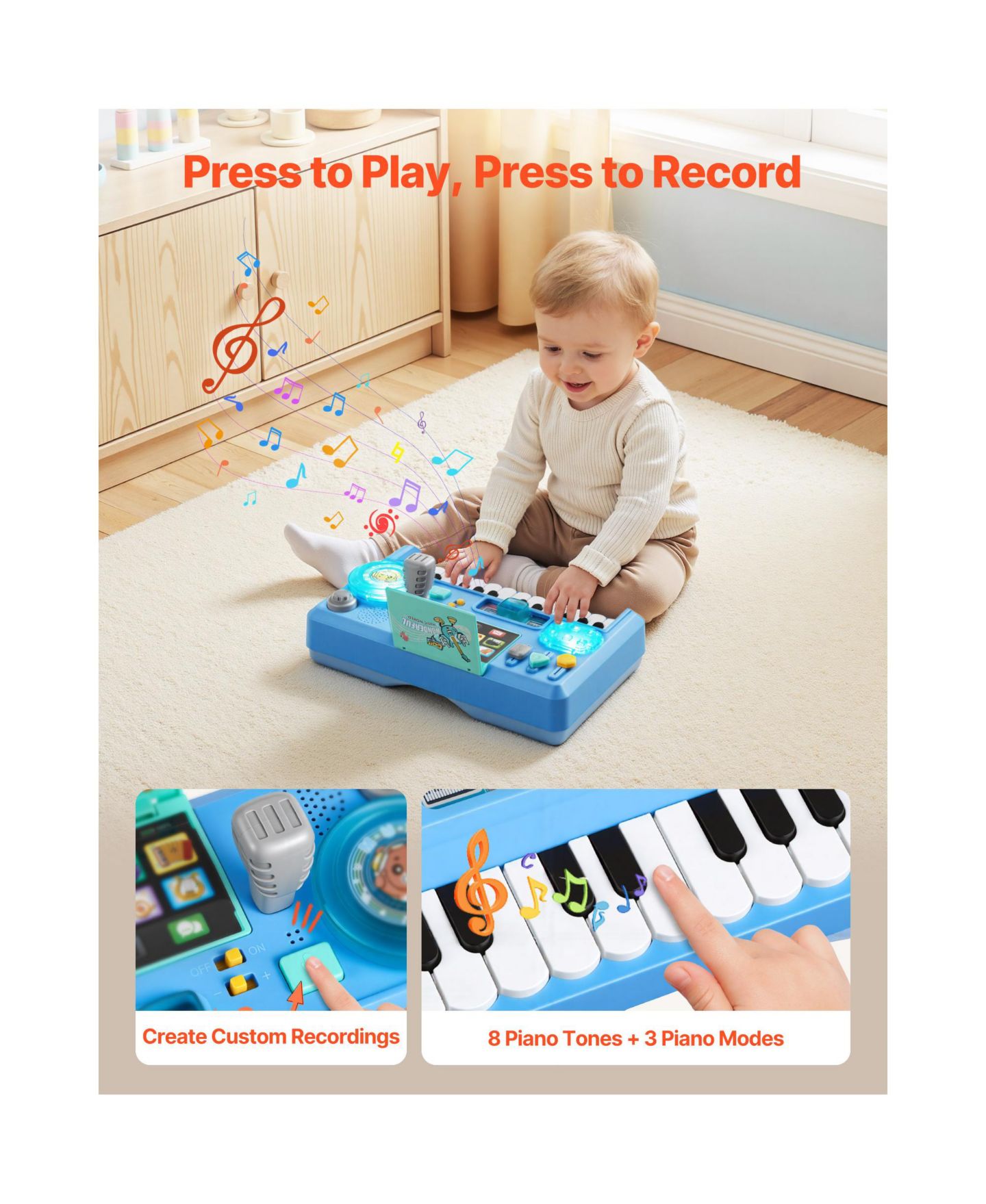 Детская игрушка SUGIFT Baby DJ Turntable 133 Sound Sources Record and Playback Musical Activity Table, Ages 6 Months+, цвет: Синий — фото 7