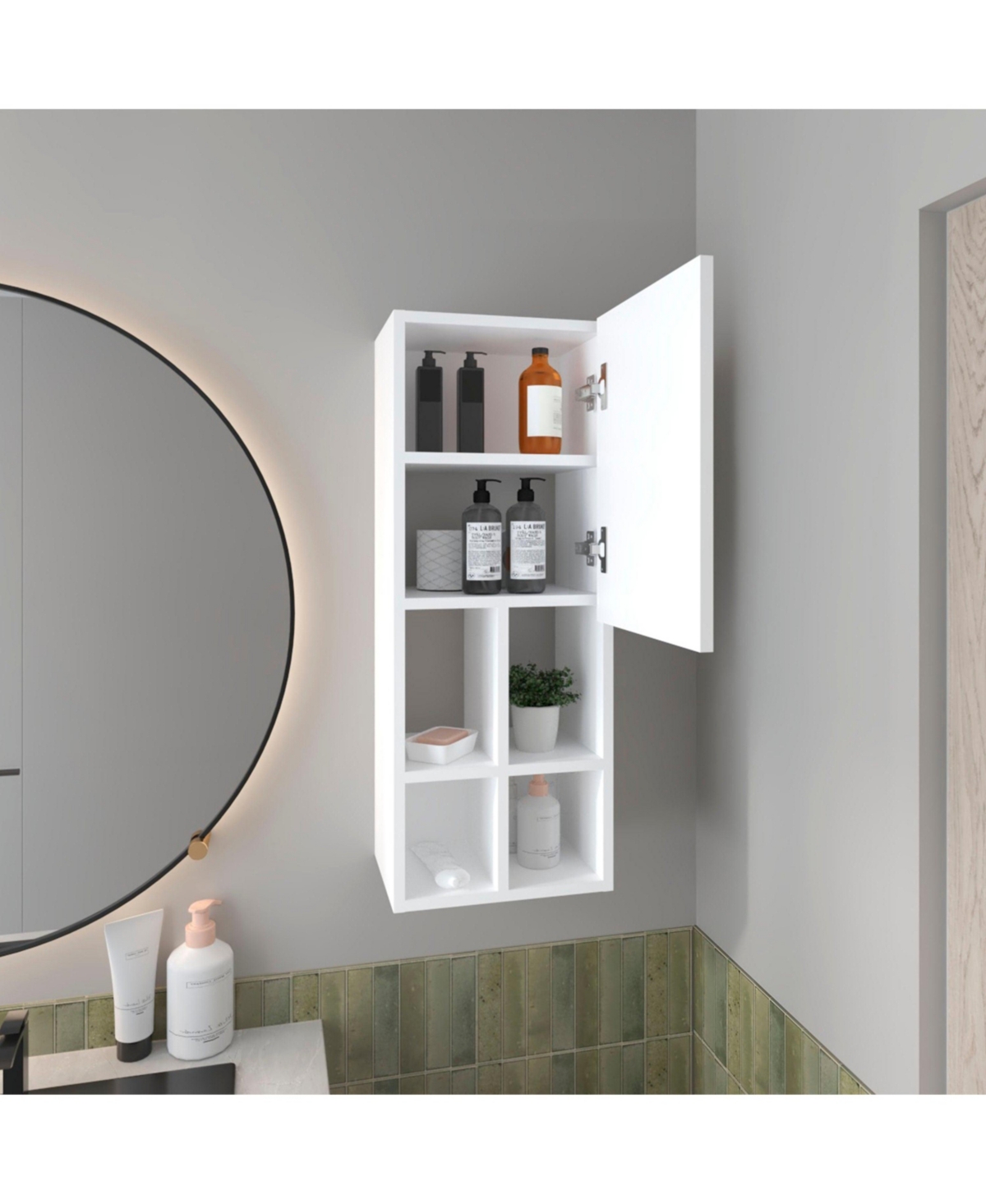 Fm Furniture Wall-Mounted Bathroom Cabinet with Door and 4 Open Shelves