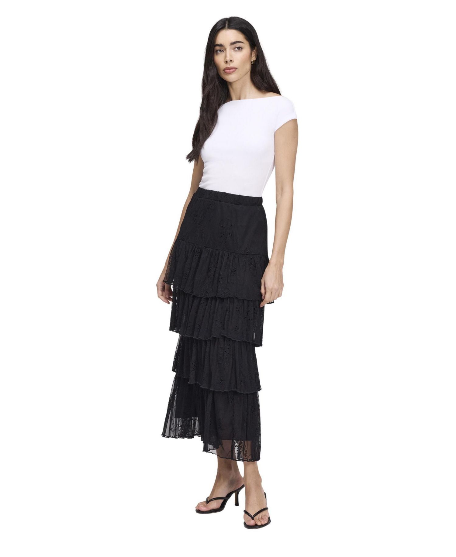 Women's Elisa Tiered-Mesh Midi Skirt