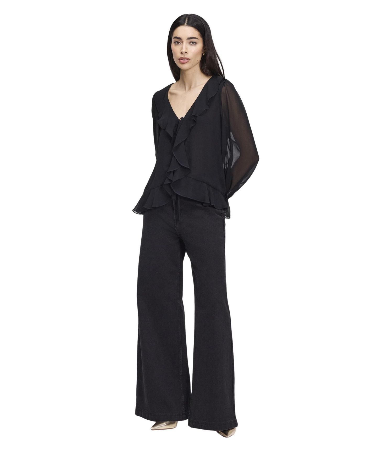 Женская блузка Finery London Jannelle Sheer Long-Sleeve, цвет: Чёрный — фото 4