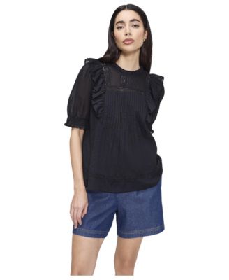 Women's Jolin High-Neck Puff-Sleeve Cotton Top