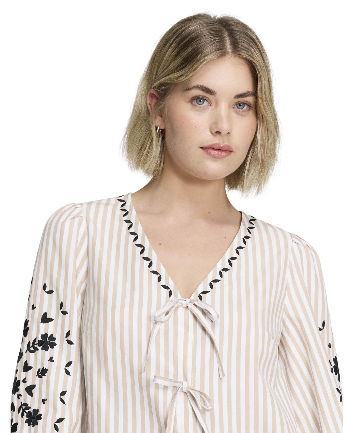 Женский топ Finery London Karlee Striped Tie-Front Long-Sleeve, цвет: Нейтральный полосатый — фото 4