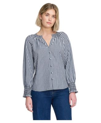 Women's Sandy Gingham Long-Sleeve V-Neck Blouse